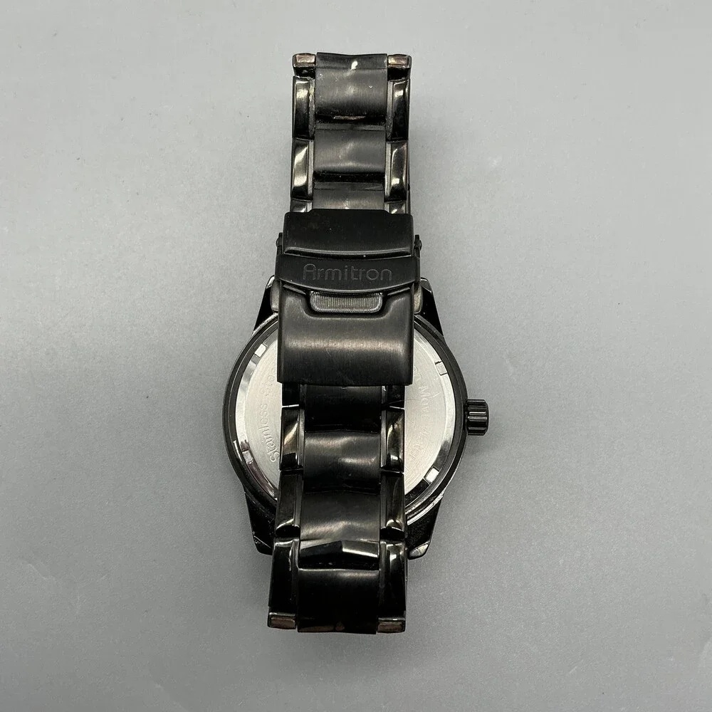 Armitron 20/4833HT Men Watch 43mm Black Dial Black Steel Day Date New Battery 7